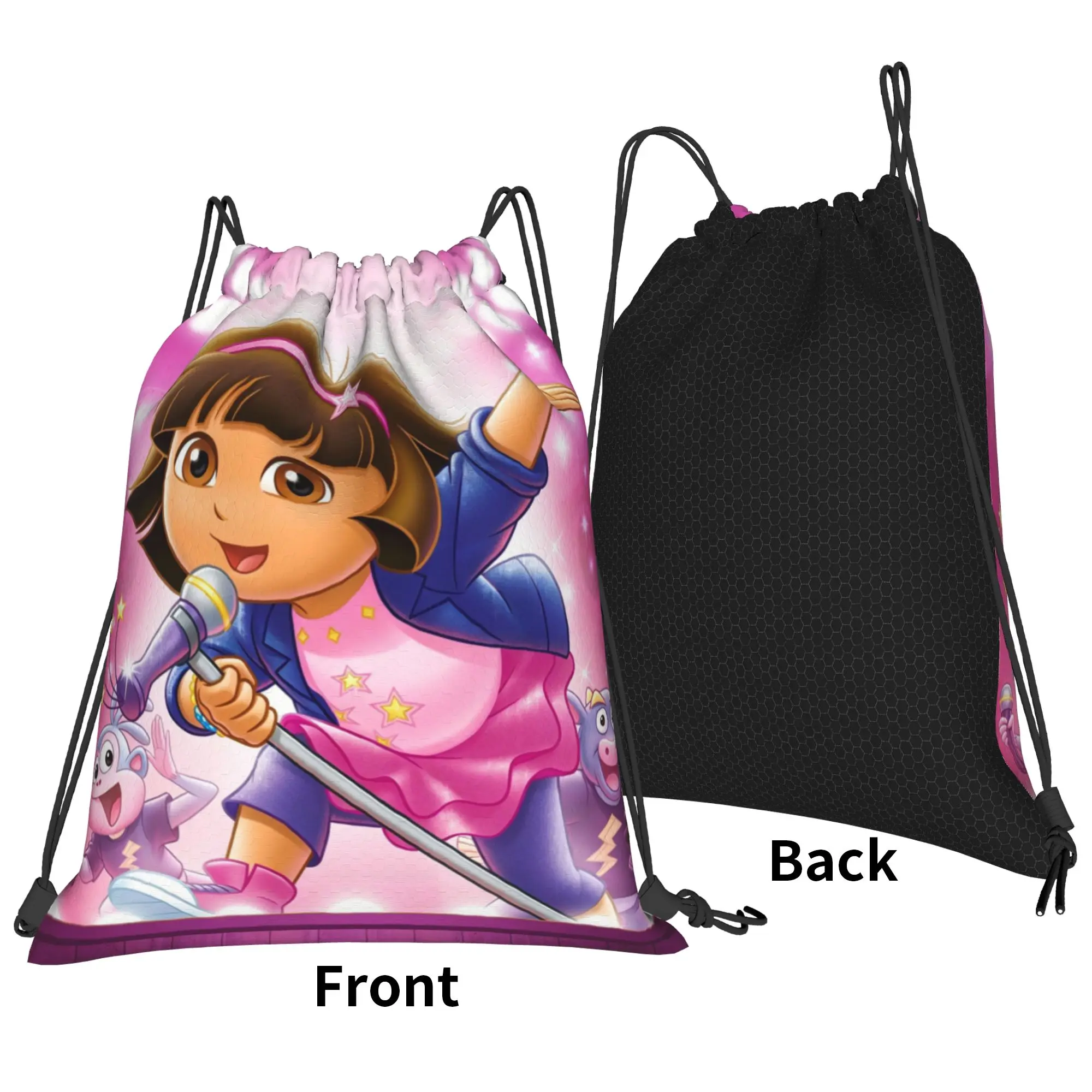 Rock Star Doraa-Explorers Cartoon Drawstring Backpack Sports Gym Sackpack String Bags for Working Out 36cm (W) x 43cm (H)