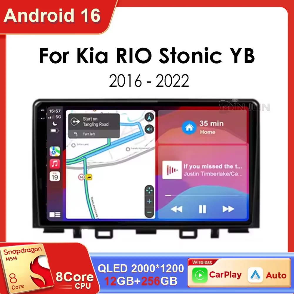 Radio para Auto con Android 16 y Carplay para Kia RIO Stonic YB 2016 2017 2018 2019 2020 2021 2022, Reproductor Multimedia GPS con Video, Estéreo y Bluetooth