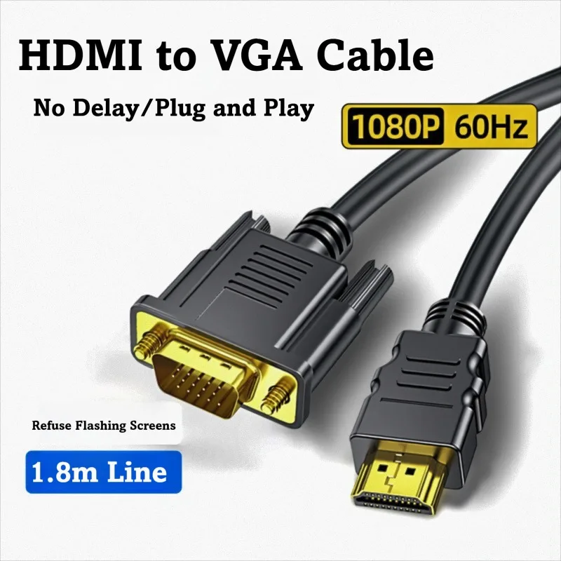 1080P HDMI Male to VGA Male Converter HDMI Input To VGA Output Cable for PC Laptop Monitor Projector PS4 PS5 Xbox Switch TV Box