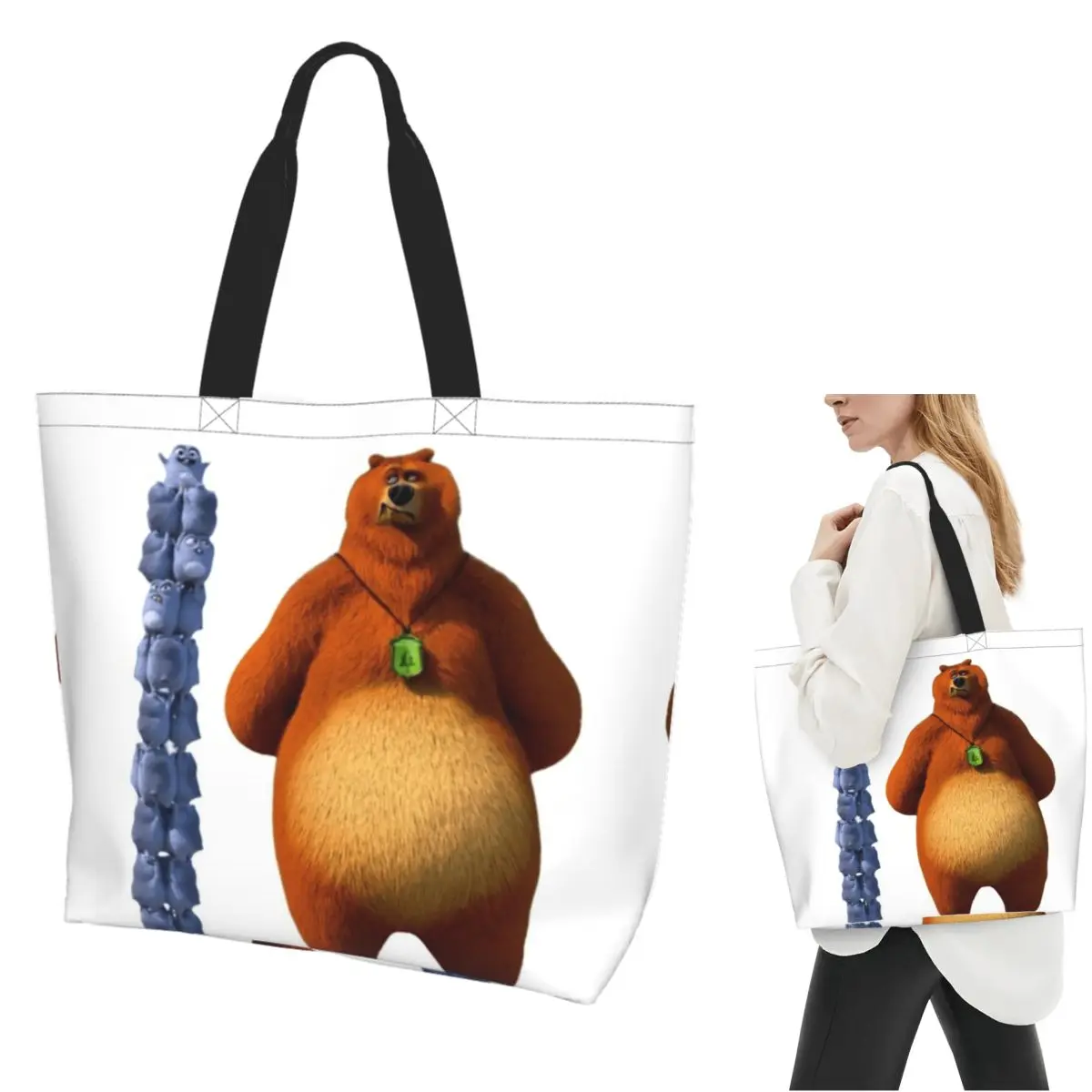 

Grizzy And The Lemmings Funny Happy Cute Cartoon Shopping Tote Bag Canvas Shoulder Bags Shopper Grocery Handbag for Women