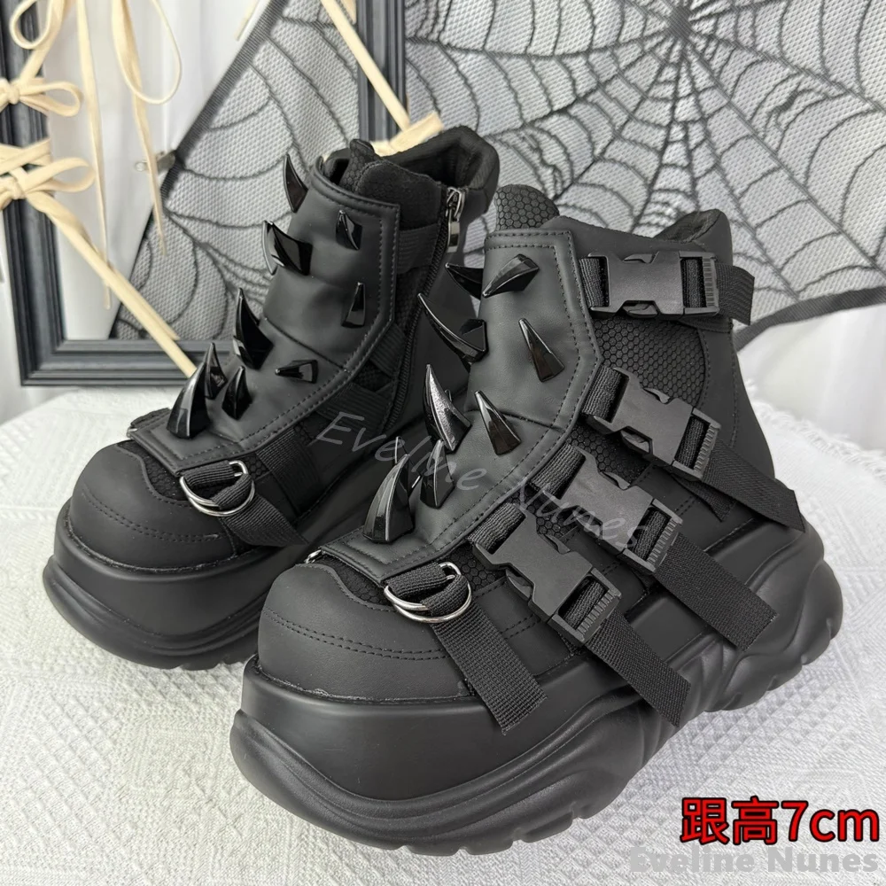 

Gothic Street Punk Rock Ankle Boots Women Spikes Buckle Strap Side Zipper Platform Boots 2025 New Hottest Subculture Short Boots