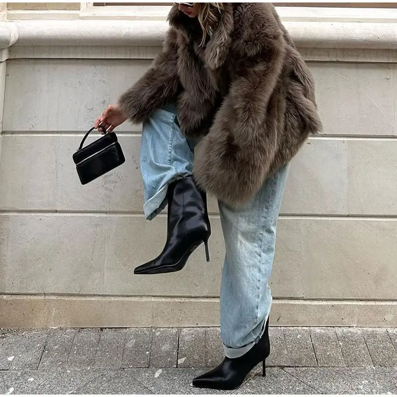 Brown Faux Fur Coat Women Winter Jacket Solid Color Long Sleeve Streetwear Jackets for Women