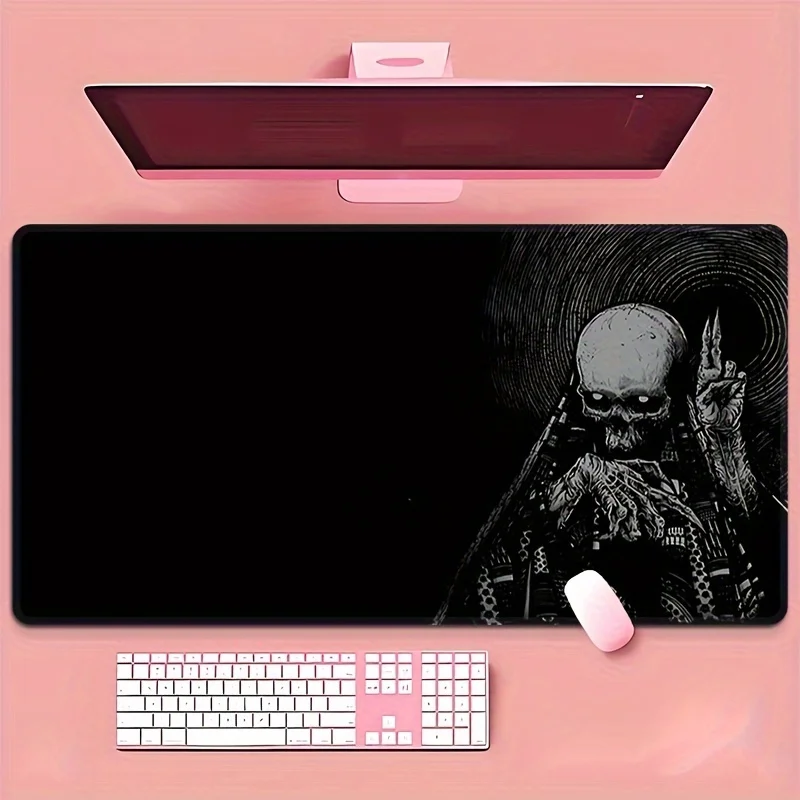 Skull Pattern Extended Gaming Mouse Pad, Non-Slip Rubber Base, Waterproof Office & Home Desk Accessory, Precision Edge Stitching