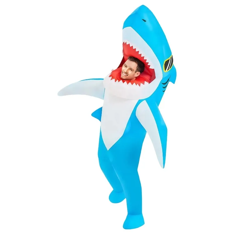 

Blue Cartoon Shark Costume Holiday Party Dress Up Cosplay Inflatable Shark Outfit for Adults Kids Funny Party Costume