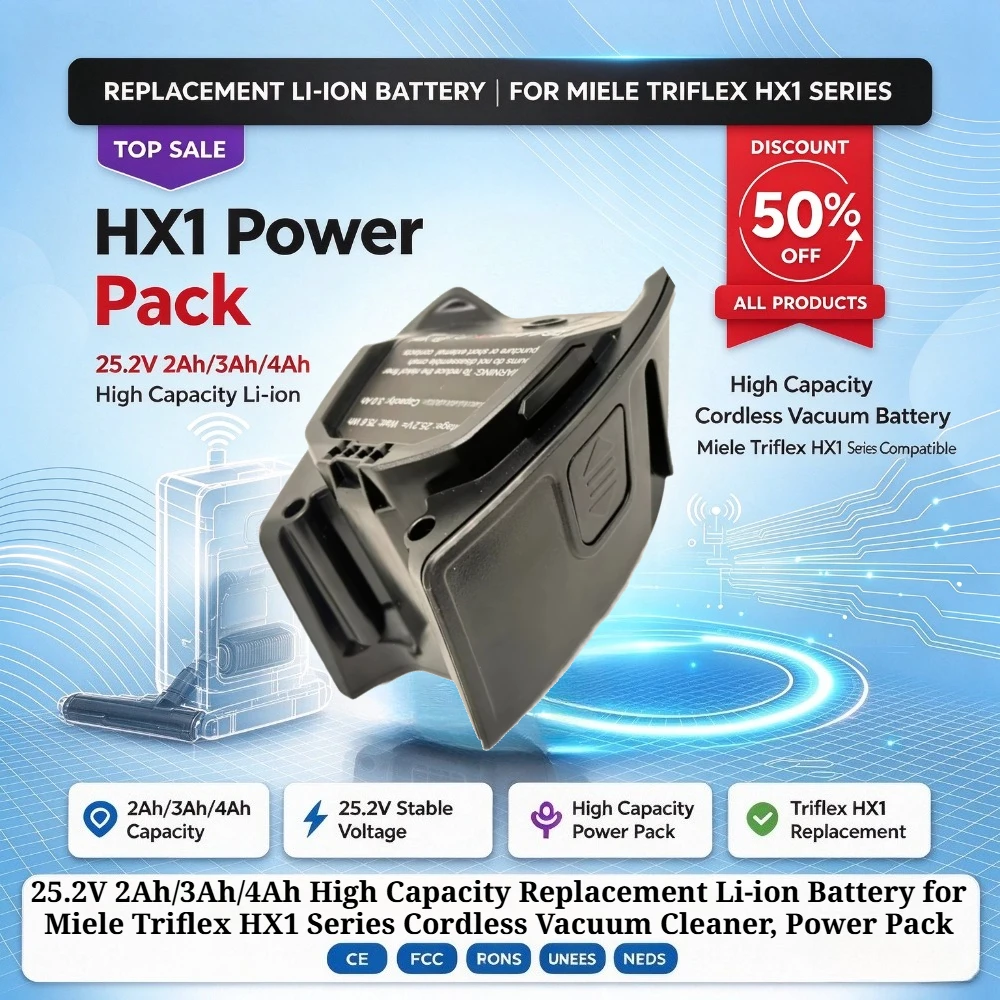 25.2V 2Ah/3Ah/4Ah High Capacity Li-ion Replacement Battery for Miele Triflex HX1 Series Cordless Vacuum Cleaner, Power Pack