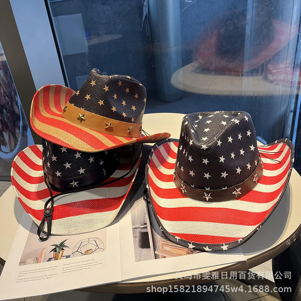 New American Western Cowboy Hat - Star Pattern Straw Jazz Cap for Outdoor Party, Amazon Cowboy Hat