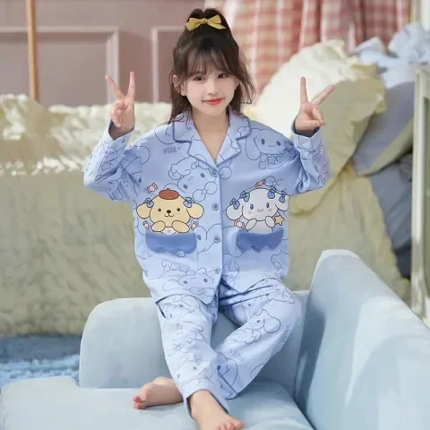 Miniso Summer Cartoon Children's Pajamas Casual Long Sleeved Set Girls Short Sleeved Shorts Little Girl Home Clothing Gifts