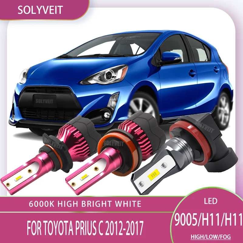 

long-life 12V LED Car Headlight High Low Foglamp Kit 9005/HB3 H11/H8 H9/711 For Toyota Prius C 2012 2013 2014 2015 2016 2017