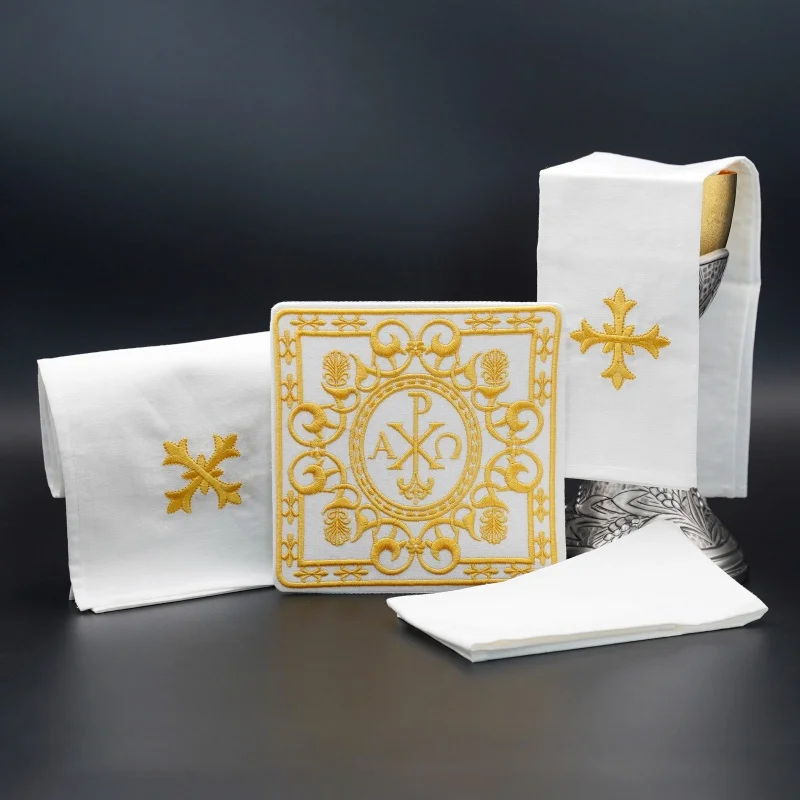 4pcs Catholicism Altar Cross Silk Thread Embroidery Gauze Nine Fold Cloth Father Mass Liturgy European Style Church Supplies