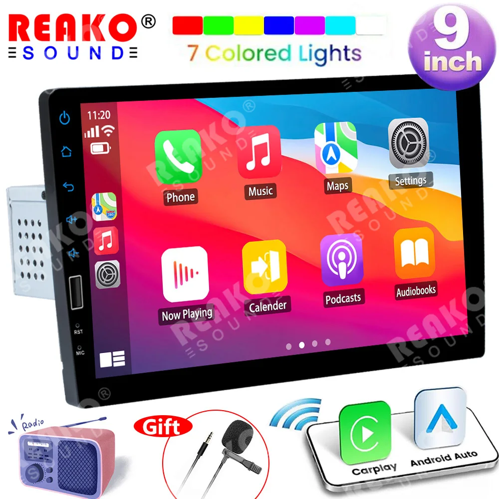 

REAKOSOUND 1 din Autoradio 9 inch Car Radio Carplay Android Auto Multimedia MP5 Player Car Stereo FM Bluetooth USB NO 1 Din DVD