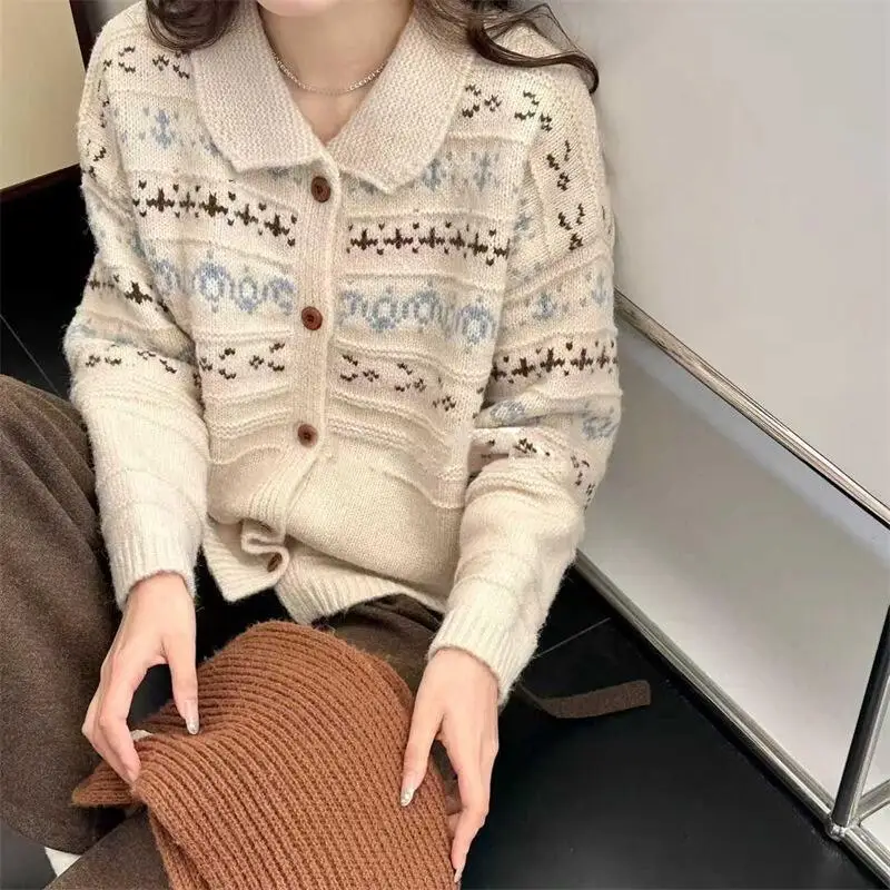 

Casual Loose Long Sleeve Button Cardigan Knitwear Pullover Sweater Top Women's Clothing Autumn Winter Knitted Retro Coat Outside