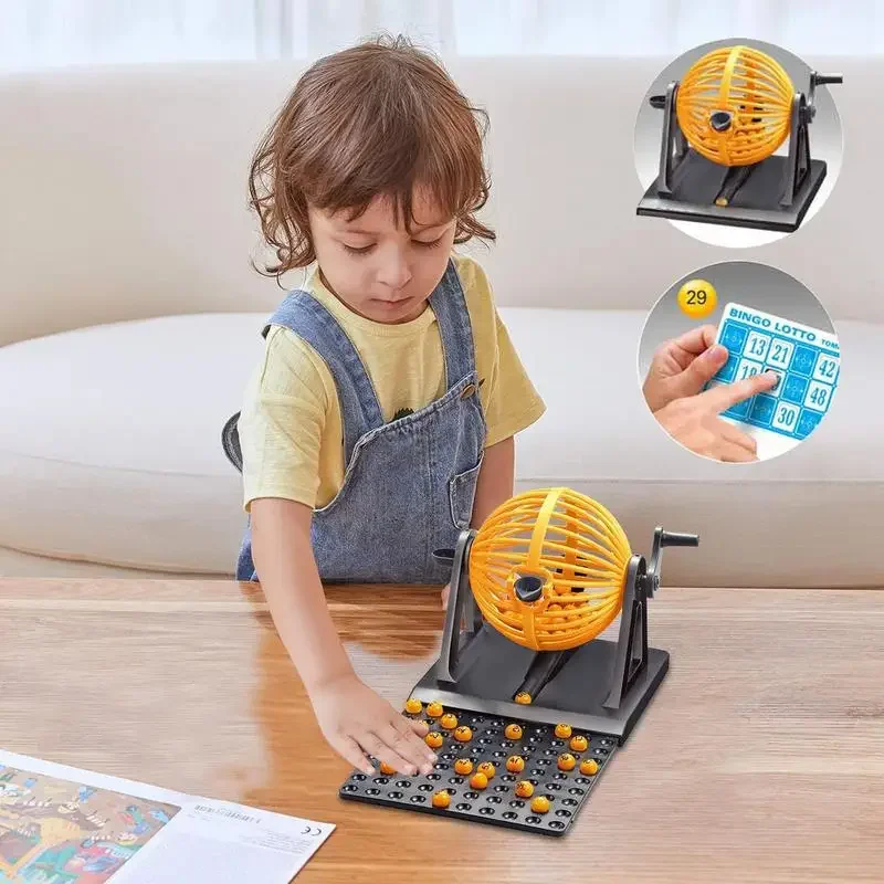 مجموعة آلة اليانصيب المضحكة لحفلات العائلة مع قفص لعبة البنغو 90 شريحة صغيرة 12 بطاقة رئيسية للأطفال والكبار ألعاب الطاولة #3