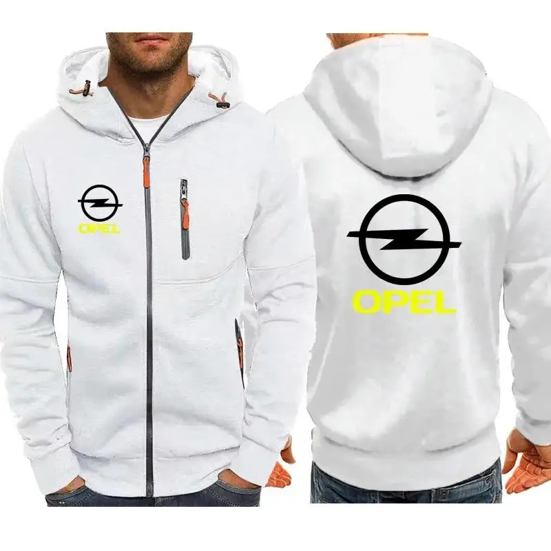 オペルメンズジッパー付きジャケットとロゴフード付きスポーツウェア原宿カジュアルストリート服春秋ファッションフリース裏地ジャケット/コート