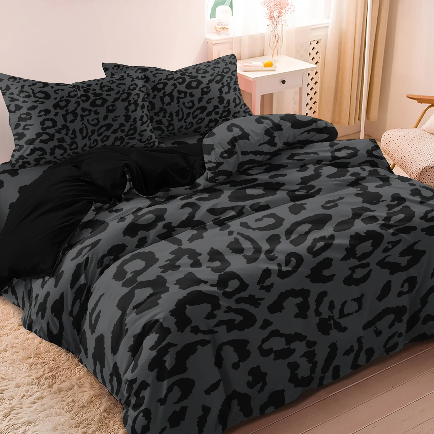 3Pcs Dark Leopard High-Definition Print Bedding Set Included 1 Duvet Cover & 2 Pillowcases For All-Season Home Hotel Dorm Decor