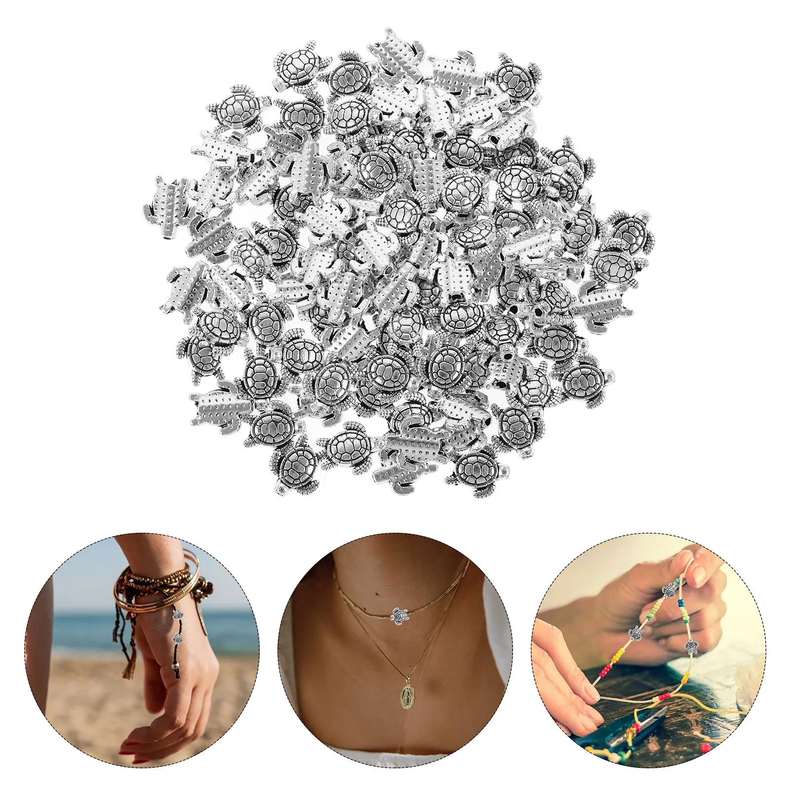 

100Pcs Zinc Alloy Spacer Beads DIY Necklace Earrings Bracelets Craft Supplies Turtle Beads Bead Bracelet Making Bead