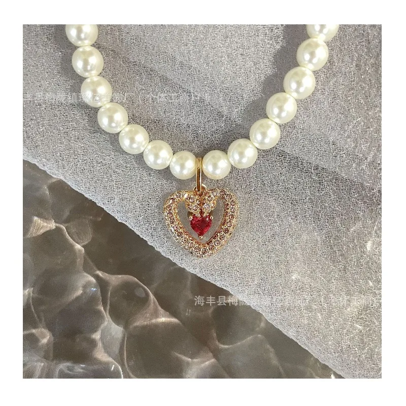 Shijia Seiko Edition Series Love Swan Bead Necklace Pink Crystal Inlay Set Light Luxury Niche