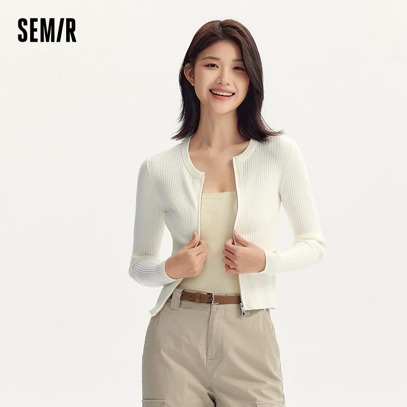 Semir Knitted Cardigan Women Short Slim and Slimming 2024 Autumn New Gentle Versatile Knitted Cardigan