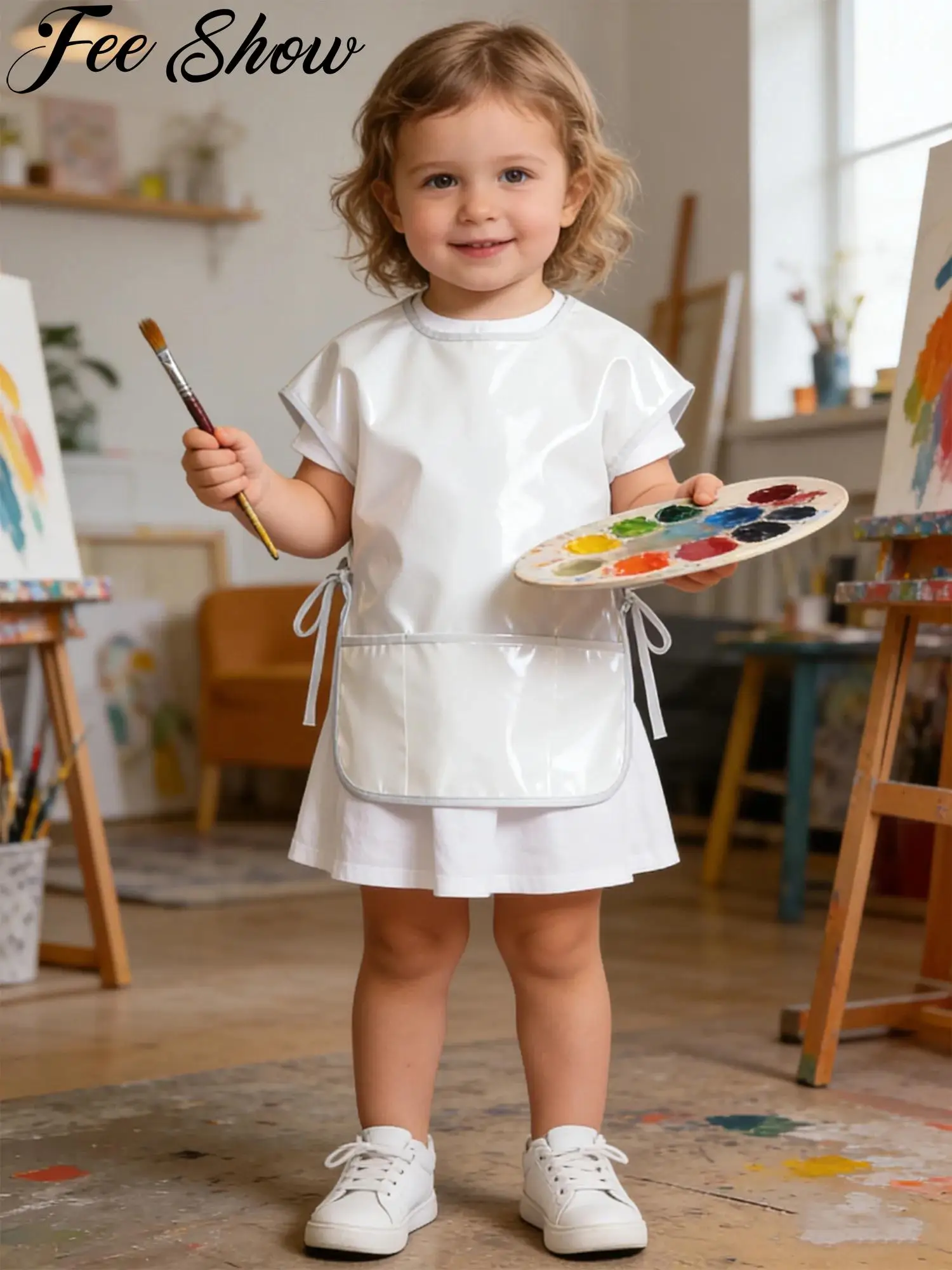 

Детский водонепроницаемый фартук-нагрудник для мальчиков и девочек, без рукавов, с завязками, с боковыми разрезами, для рисования, еды, приготовления пищи, выпечки, с карманом