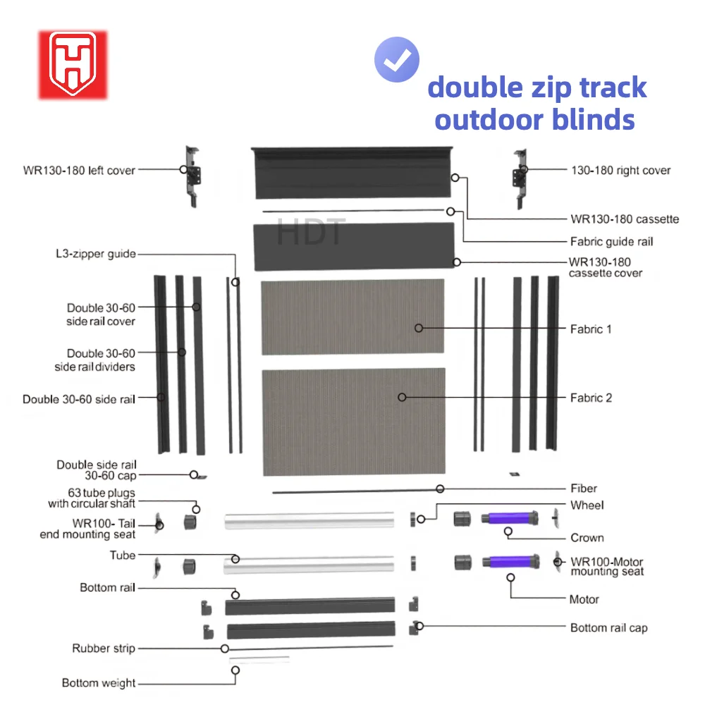 KAKADU Motorized Drive Outdoor PVC Roller Blinds  Outdoor Double-Layer Zip Track Windproof Built-in Horizontal Vertical Shades