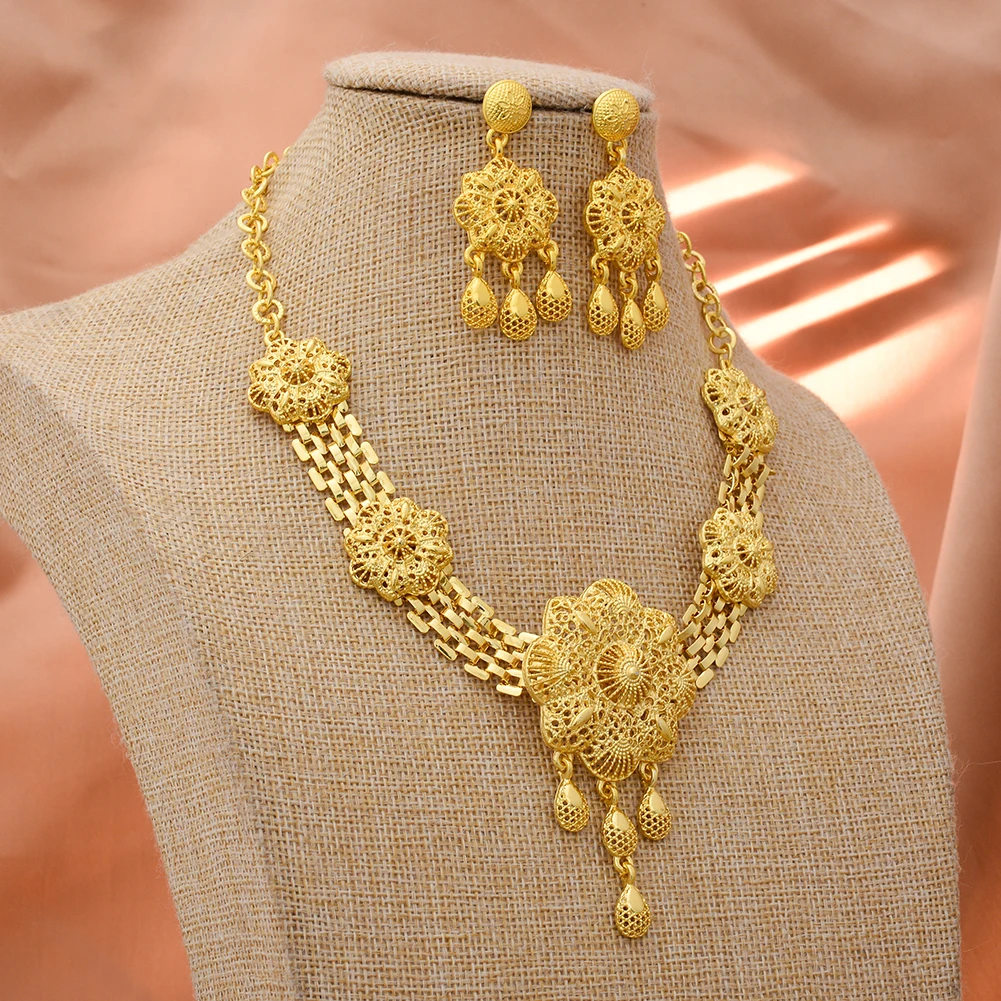 Dubai Gold Color Jewelry Set For Women Wedding Gift Young Lady Accessories Copper Light Weight Jewelry set