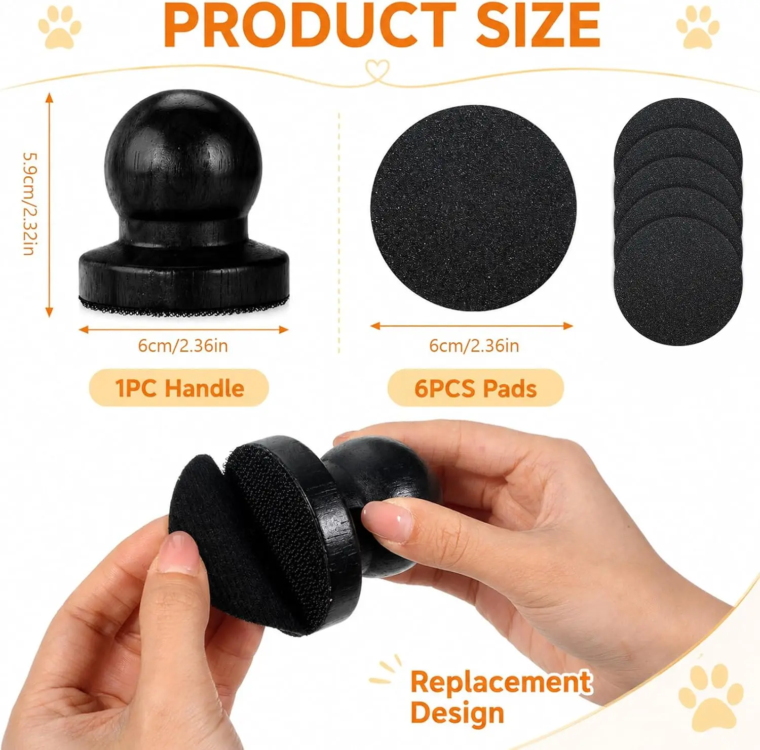 Dog Nail File Nail File for Dogs with 6 Replaceable Sandpaper Discs Dual-Surface Scratch Board Wood Handle Gentle Nail Care