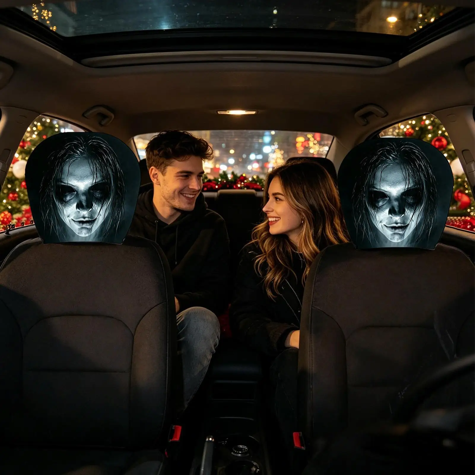 Head Rest Cover For Car 2 Pieces Spooky Washable Halloween Decor Headrest Covers Car Seat Protector For Truck SUV RV Pickup