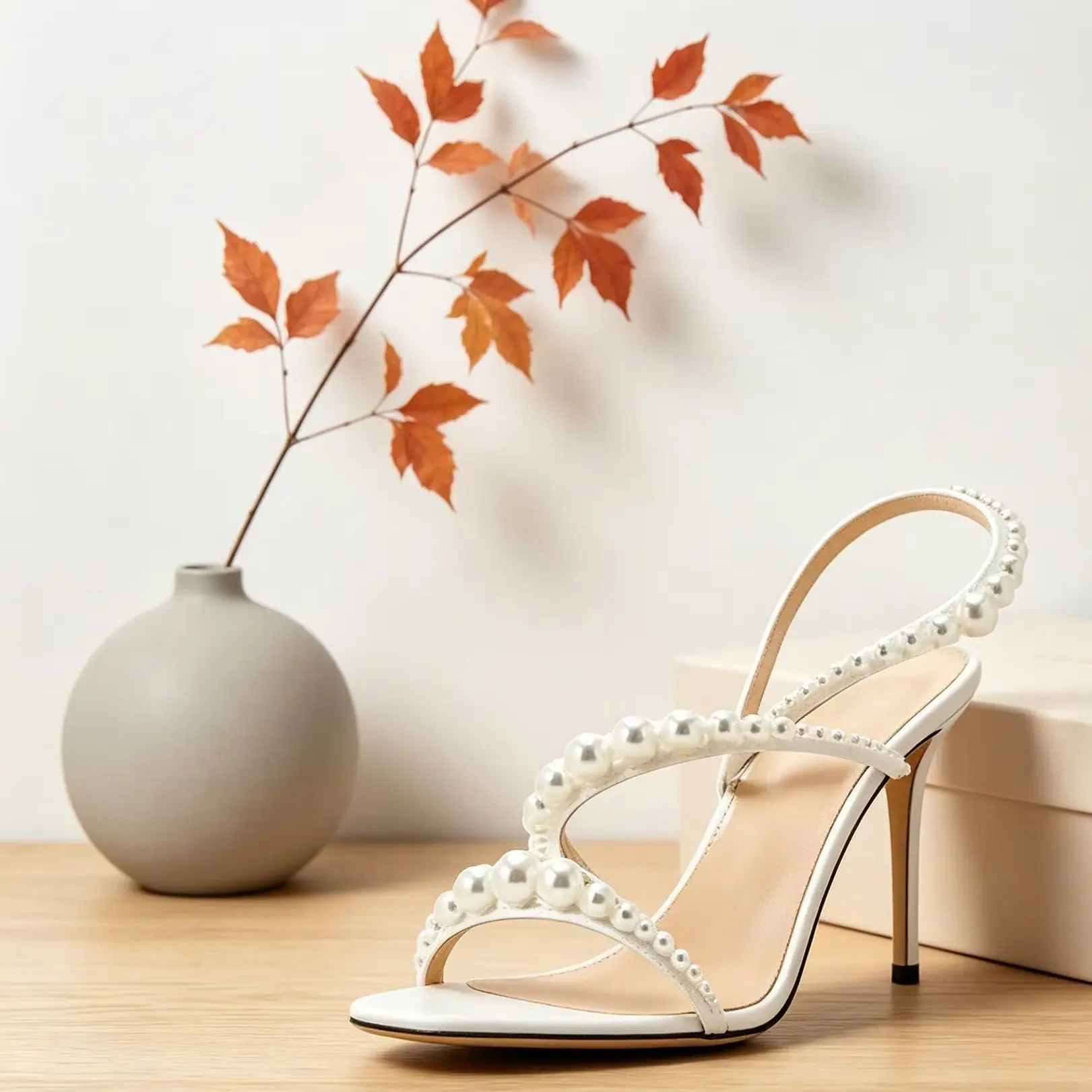Women's White Pearl Embellished Wrap-Around Stiletto Heel Sandals Luxurious Romantic Ladies Classic Elegance Weddings Dress Shoe