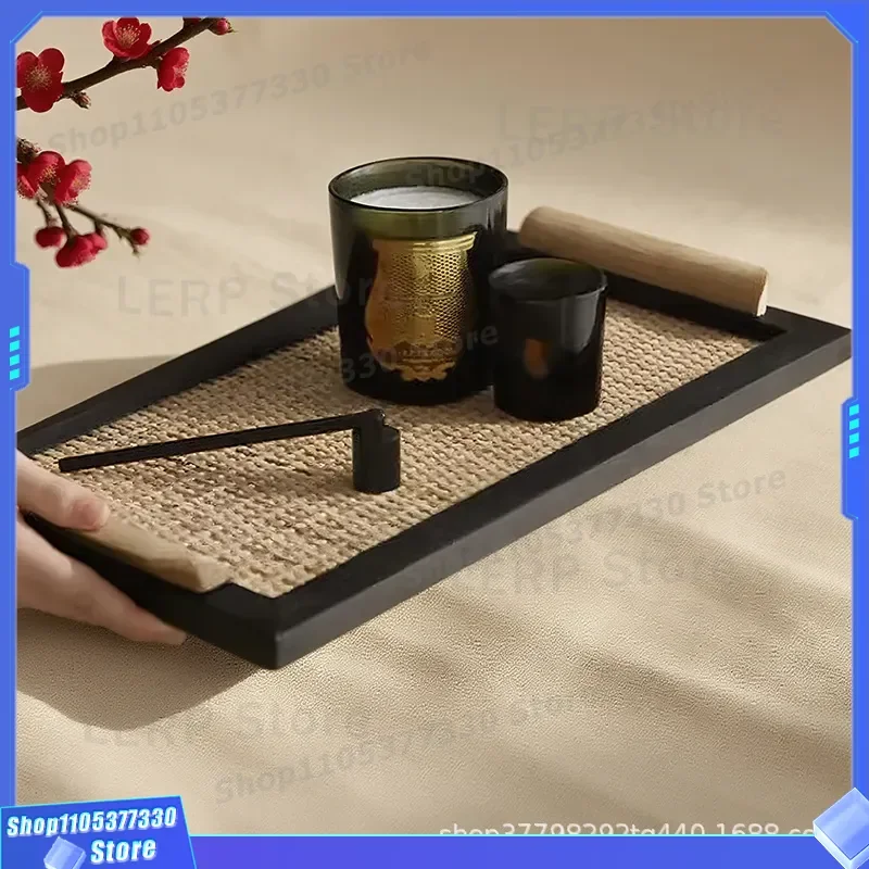 Nordic Wabi Sabi Wooden Rattan Tray Retro Home Decor Living Room Tea Table Storage Organizer Natural Handmade Serving Platter