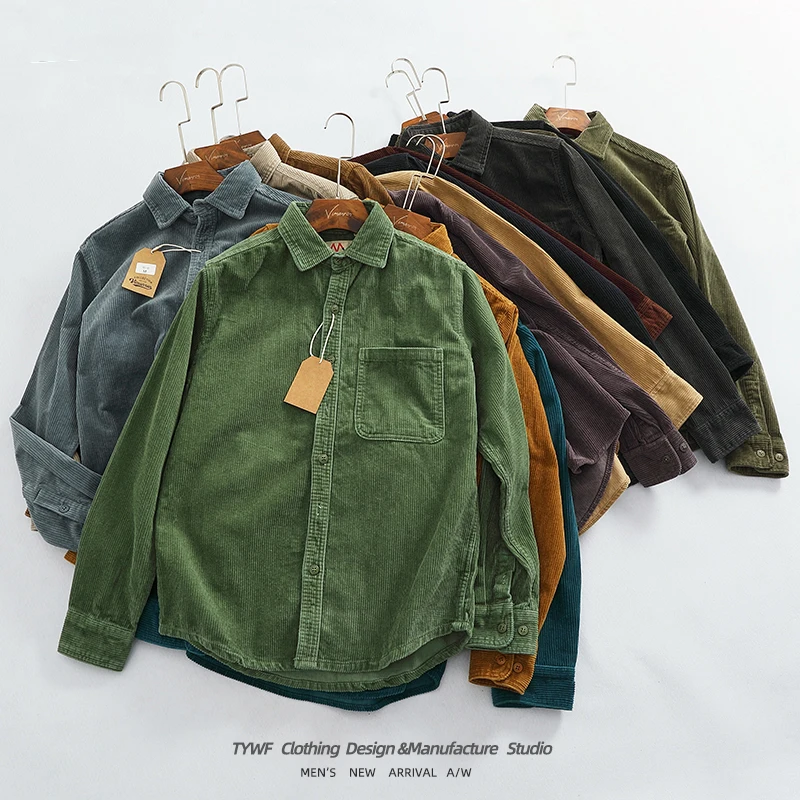 Thickened Heavyweight High Pit Corduroy Long Sleeve Men's Shirt Retro Workwear Jacket Pure Cotton Autumn Wear Resistant Stripes