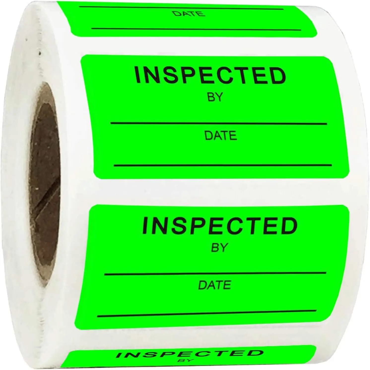 500 PCS 1 * 2 inch "Inspected by" Rectangle Labels Quality Control Inventory Labels Green labels Fluorescent Square Stickers
