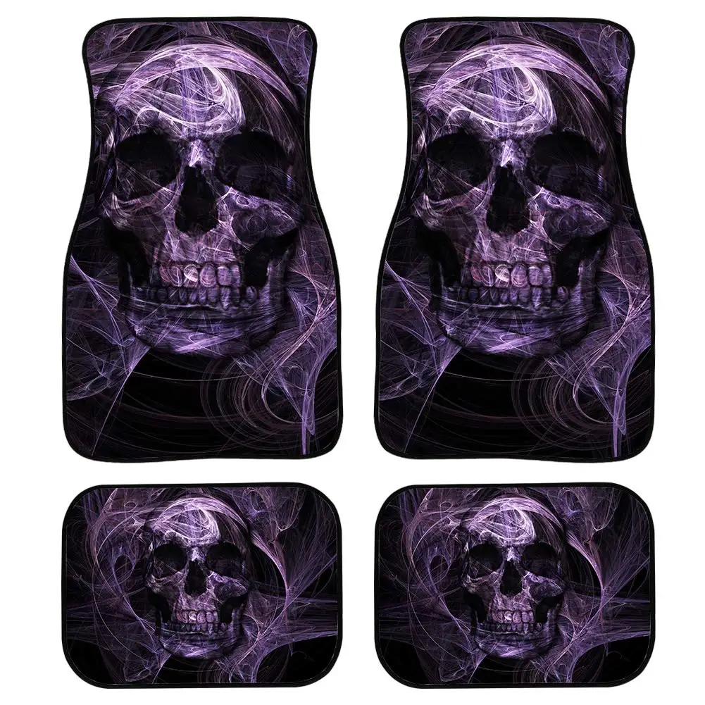 Black Smoke Skull Printing Car Floor Mat, Four Piece General Anti Slip And Dust Proof Car Front And Rear Carpet, SUV Car, Skull