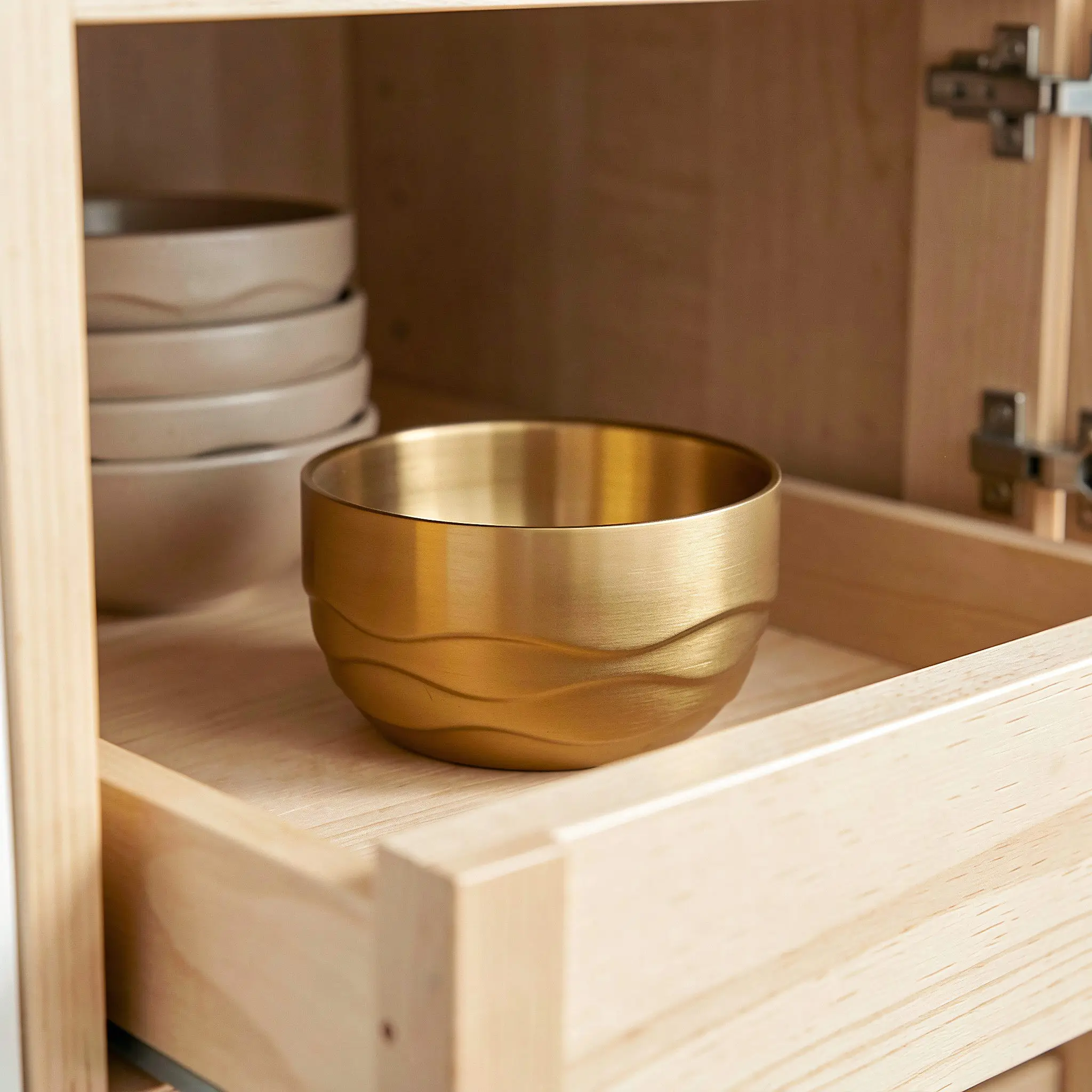 Stainless Steel Rice Bowl 4 Golden Stackable Korean Dinnerware Thickened Double Wall Insulated Soup Bibimbap Salad Serving Bowl