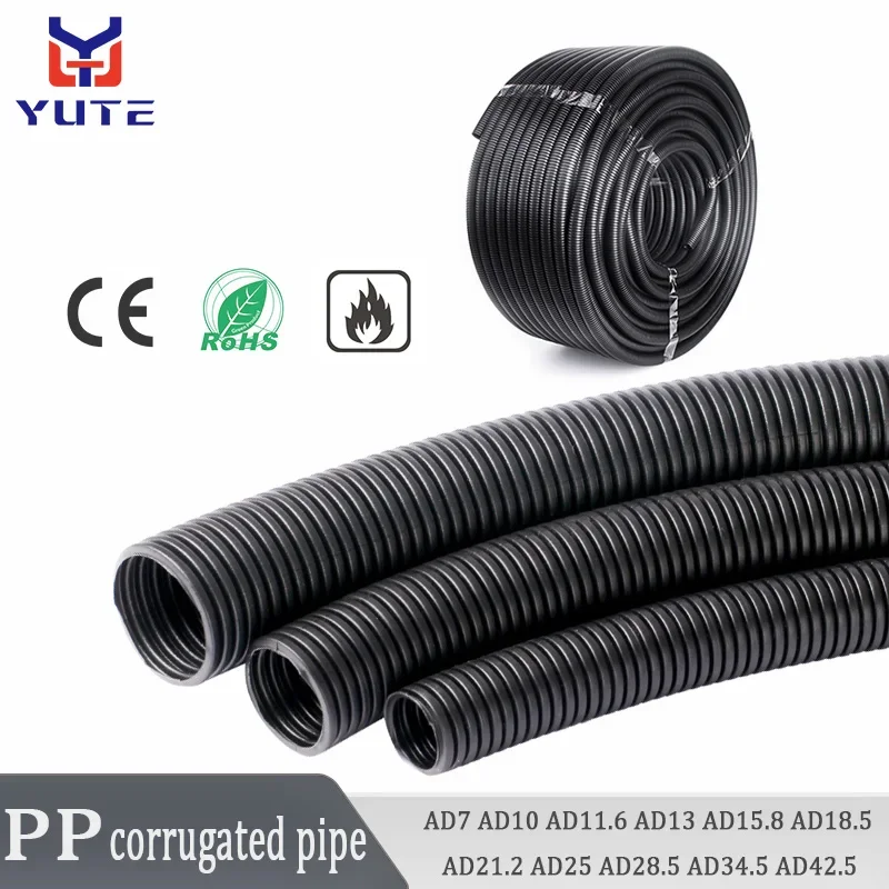 5 Meters PP Plastic Corrugated Pipe Plastic Soft Casing Insulated Flame Retardant Protective Cable Wire Harness Accessories