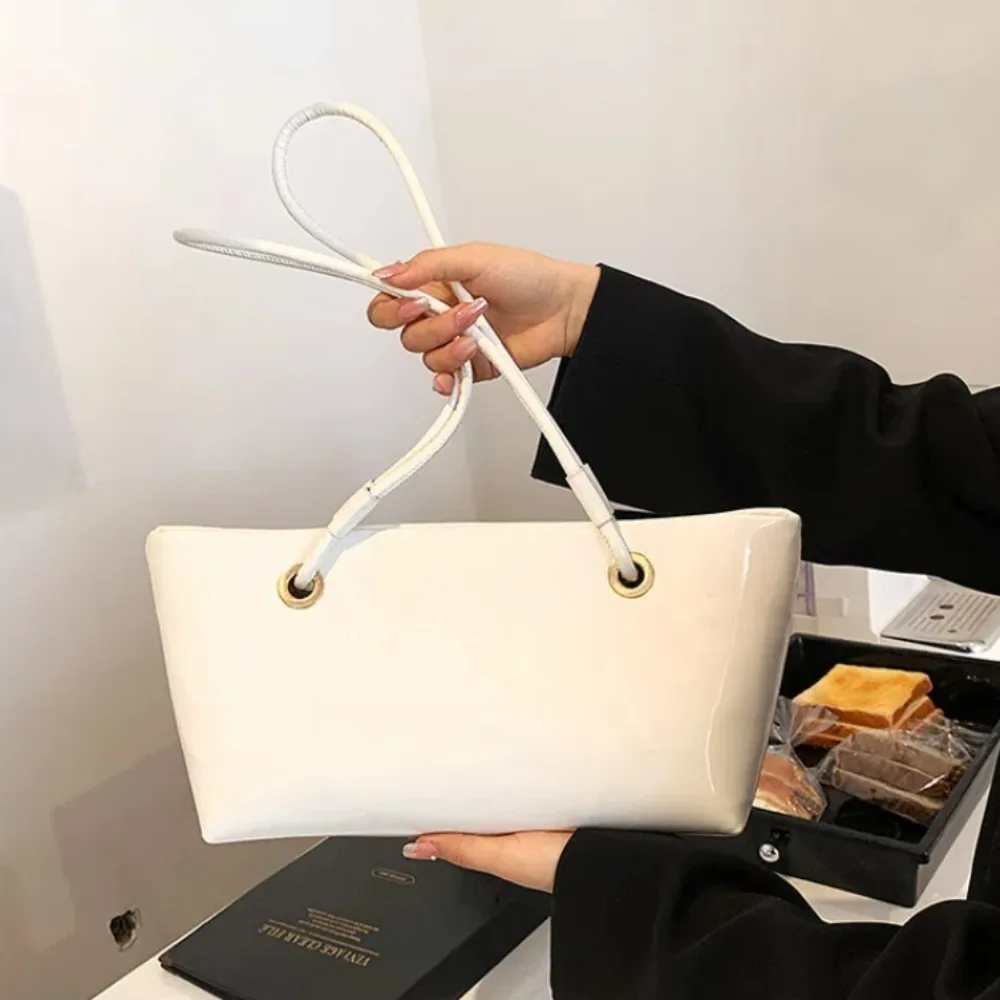 

Elegant Patent Leather Shoulder Bag Smooth Sweet Korean Style Underarm Bag Large Capacity Solid Color Commuting Tote Bag Daily