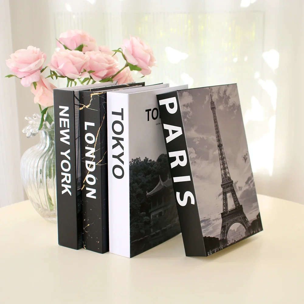 Simple Fake Books for Decoration Coffee Table Modern Home Decoration Book Box Remote Control Storage Box Paris London New York