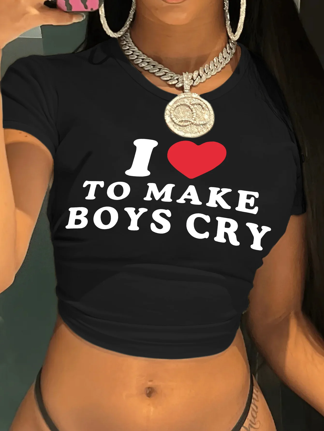 Cropped I Love To Make Boys Cry Print Crop Top T-Shirt Casual Crew Neck Short Sleeve Top for Spring & Summer Women's Clothing