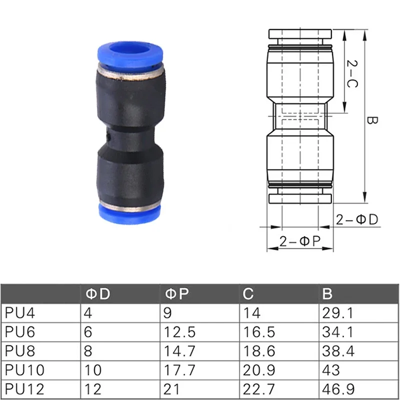 100Pcs 50Pcs PU 2-drożne złącze rurowe Złączka pneumatyczna Plastikowe 4mm 6mm 8mm Staght Push In Quick Slip Lock Fittings