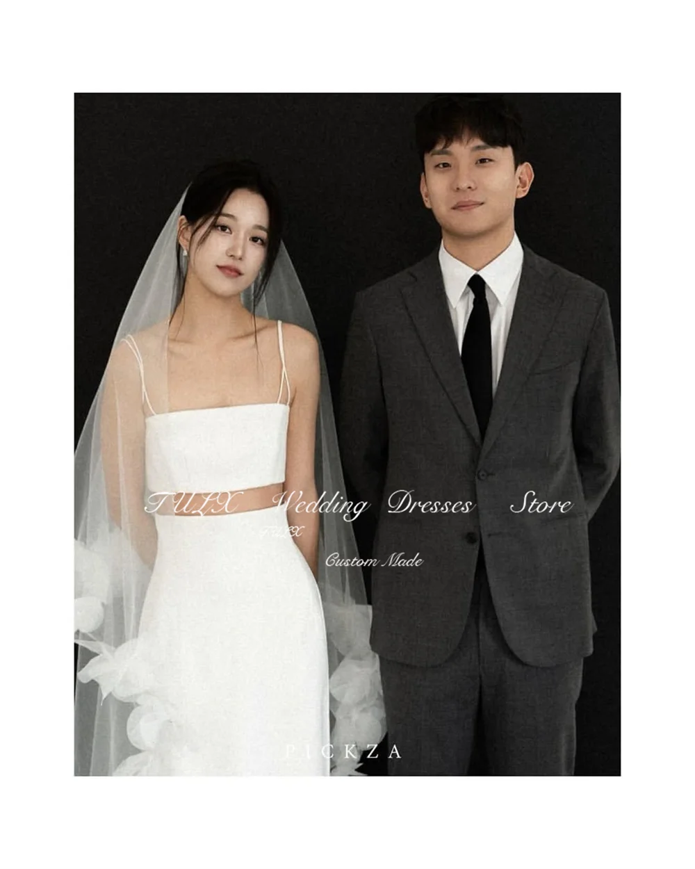 TULX Simple Spaghetti Strap 2Pcs with a veil Korea Wedding Photo Dress Straight Floor Length Bridal Gowns 웨딩드레스 Customized 2025