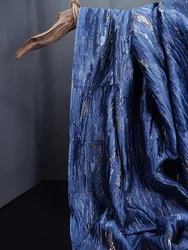 Gold Blue Embossed Jacquard Fabric Design Sewing Material Wedding Dress Garment Fabric Wide 140cm Sold By The Meter