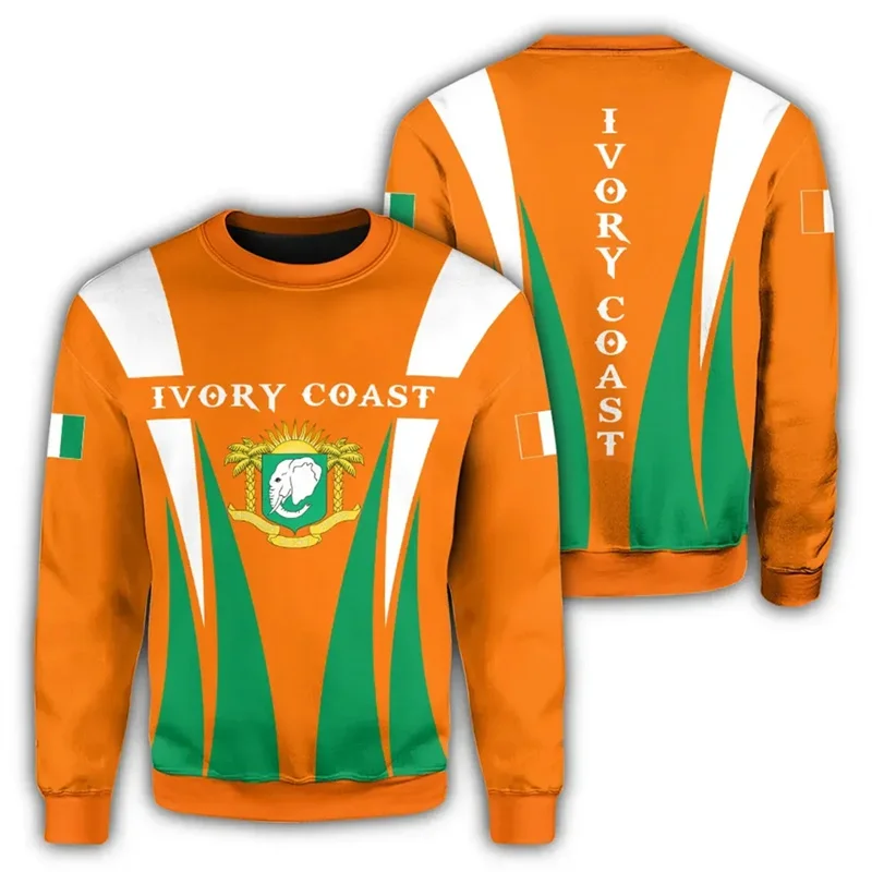 Ivory Coast Flag Map Graphic Sweatshirts For Men Clothes Fashion Women Sweater Casual Male Streetwear Autumn Pullovers Tracksuit