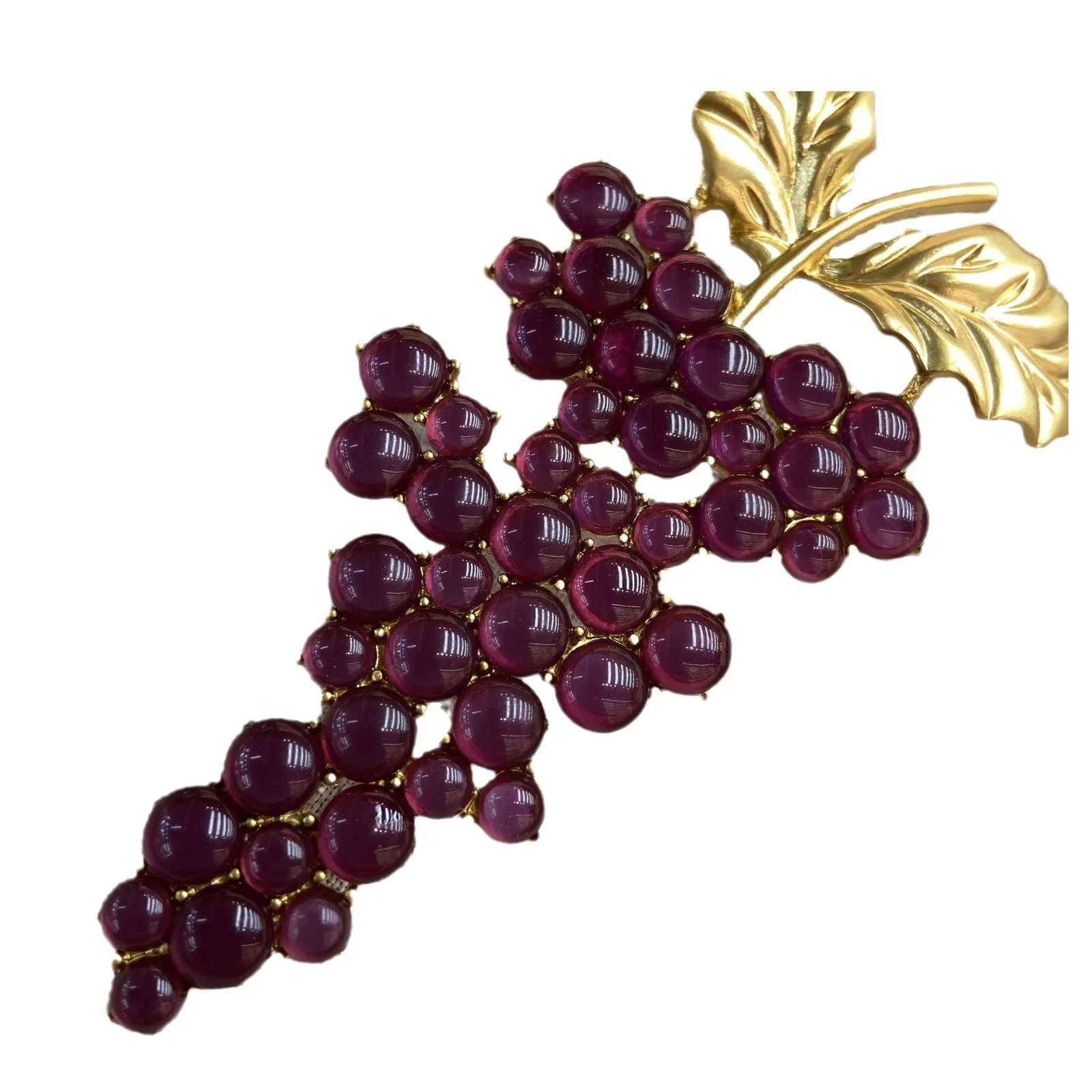 Women Real gold-Plated Green-Purple Grape Brooch 2024