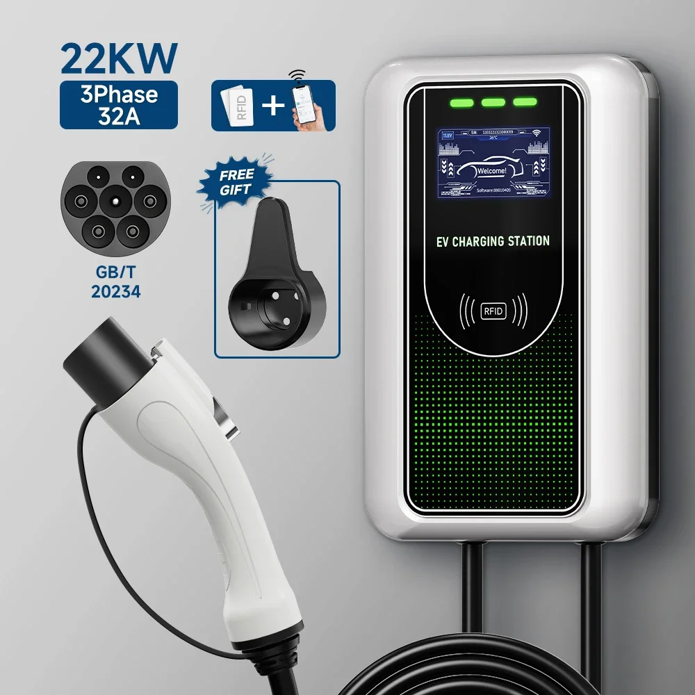 EV Charging Station 32A Electric Vehicle Car Charger EVSE Wallbox Wallmount 7.6/11/22KW GB/T Cable 20234 APP Wireless Control