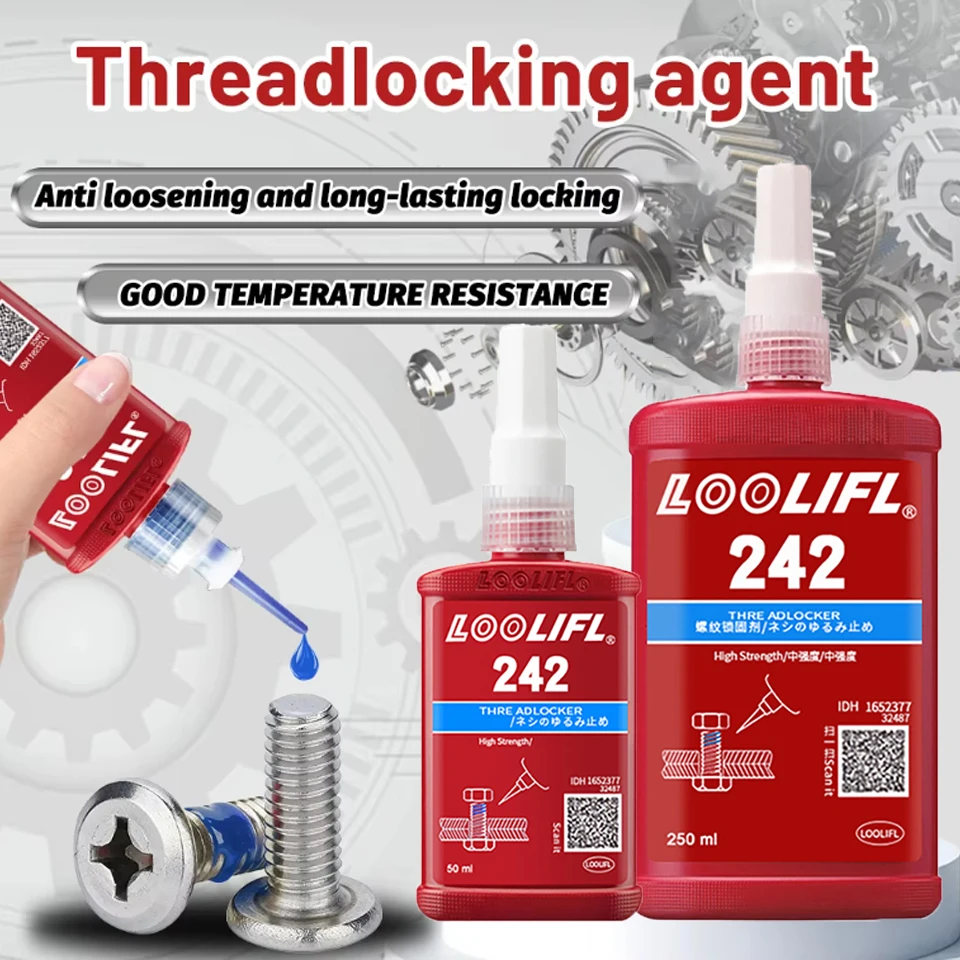 Loctite 242, Agente Fijador de Roscas, Adhesivo Anaeróbico de Alta Resistencia, Previene la Desenajenación de Tuercas y Pernos, Prevención de Aflojamiento Mecánico/Vibración