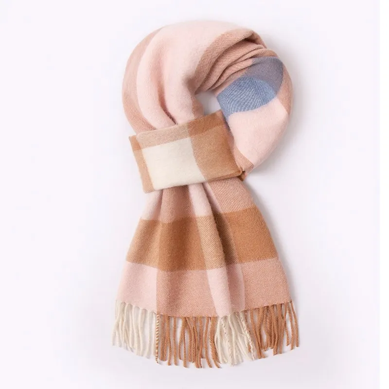 Pure Wool Scarf Women Winter Tassels Long Outdoor Neck Warmer Plaid Wool Pashmina 2022 Luxury Real Wool Scarves Shawls and Warp