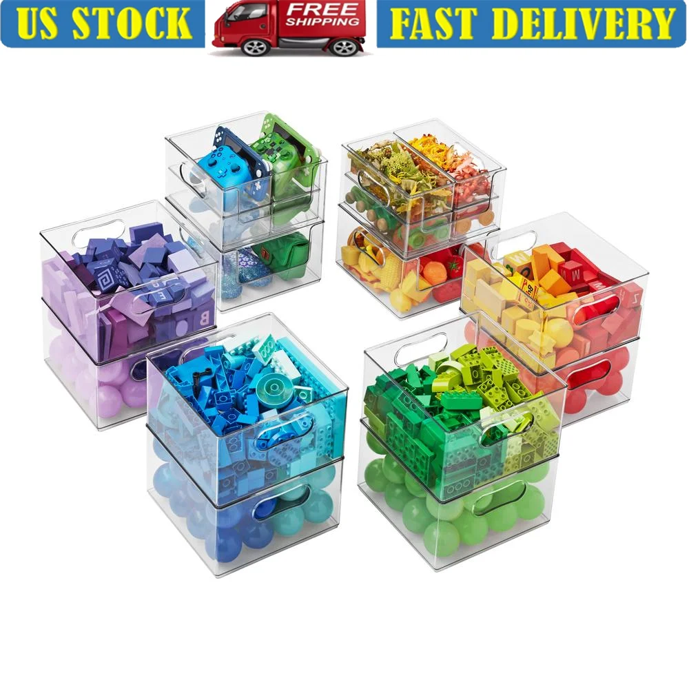 20-Piece Stackable Clear Plastic Modular Storage Bins Set Durable BPA Free Toy Kitchen Classroom Crafts Storage Solution