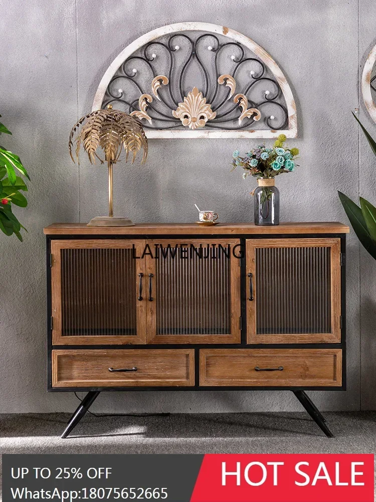 

MJY Nordic solid wood wrought iron rainbow glass integrated home meal retro homestay entrance locker