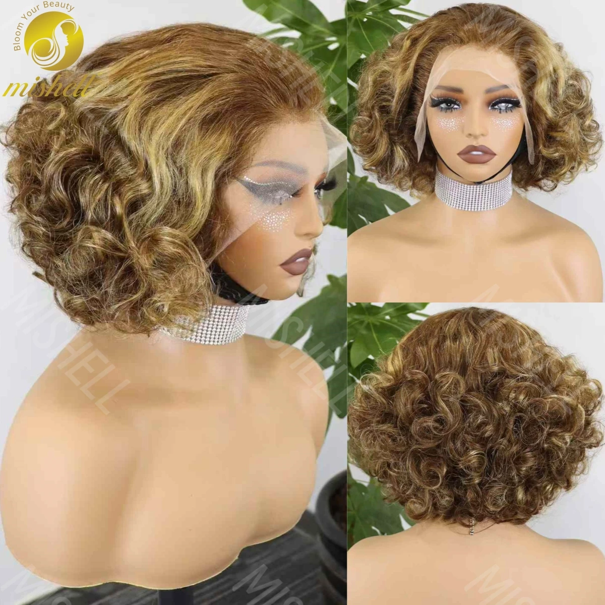 

Выделите надувные вьющиеся 13x4 кружевные фронтальные парики Боб 12А Бразильские человеческие волосы Remy Короткие парики Боб 200% Плотность Свободные волнистые парики на шнурке