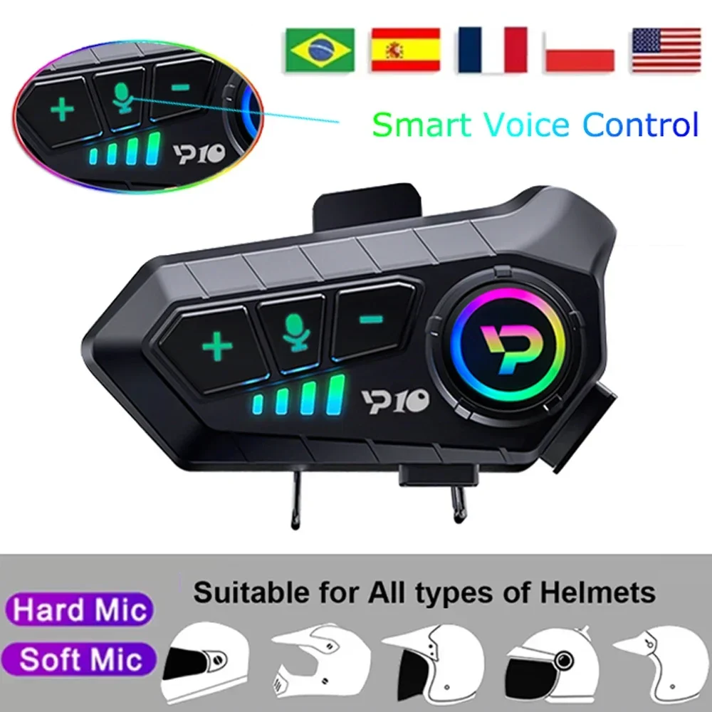 

Y10 Motorcycle Helmet Bluetooth Headset Wireless Hands-free 2000mAh Super Long Standby Earphone IPX6 Waterproof MP3 Player