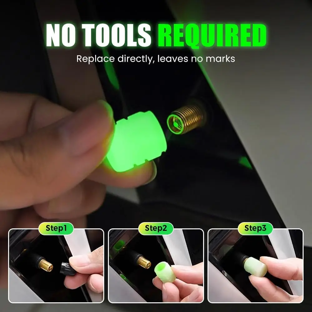 Fluorescent Tire Valve Caps 4PC Glow in Dark Dustproof Stem Covers for Car SUV Motorcycle view 3