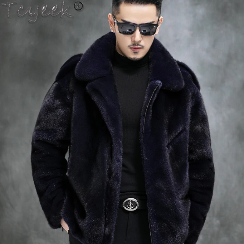 Tcyeek Winter Natural Mink Fur Male Coat Fashion Motocycle Jacket Men Clothes High-end Mens Real Fur Jackets Chaquetas Hombre